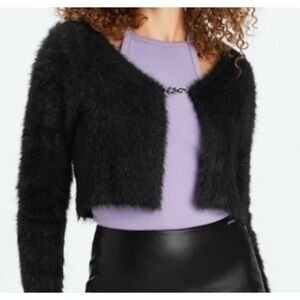 Fabletics Black Fuzzy Sweater Cardigan NWT